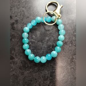 Hand Crafted Blue Quartz Beaded Keychain Bracelet